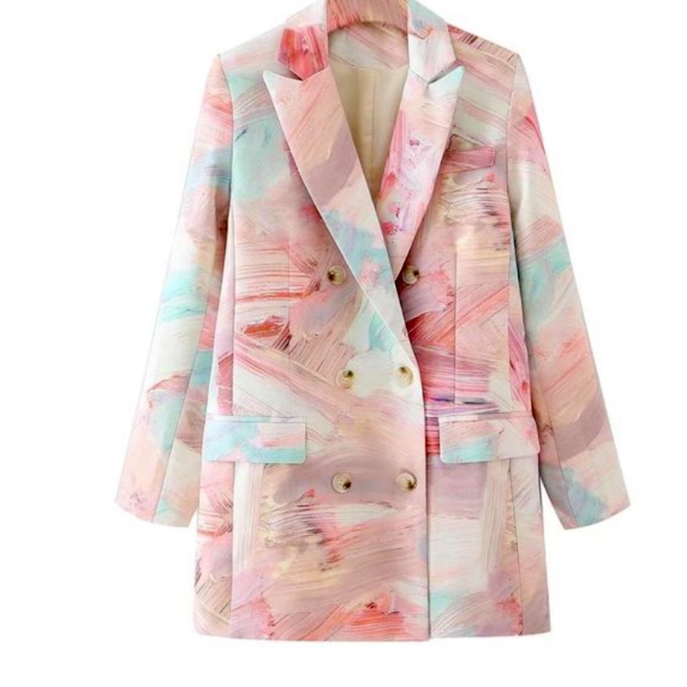 Mixed Print Blazer & Midi Short Set - image 5